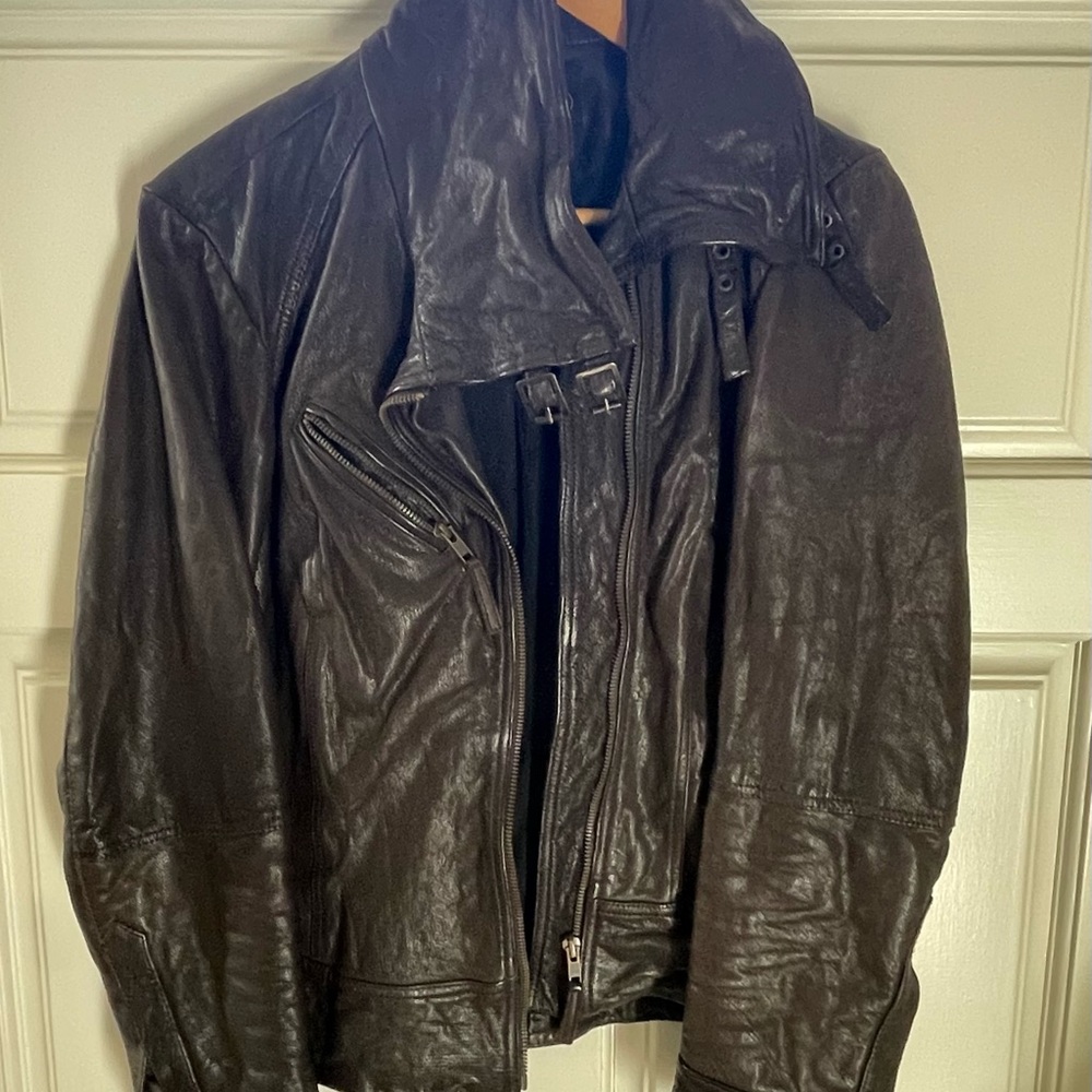 All Saints Dark brown Leather Jacket excellent condition 120$